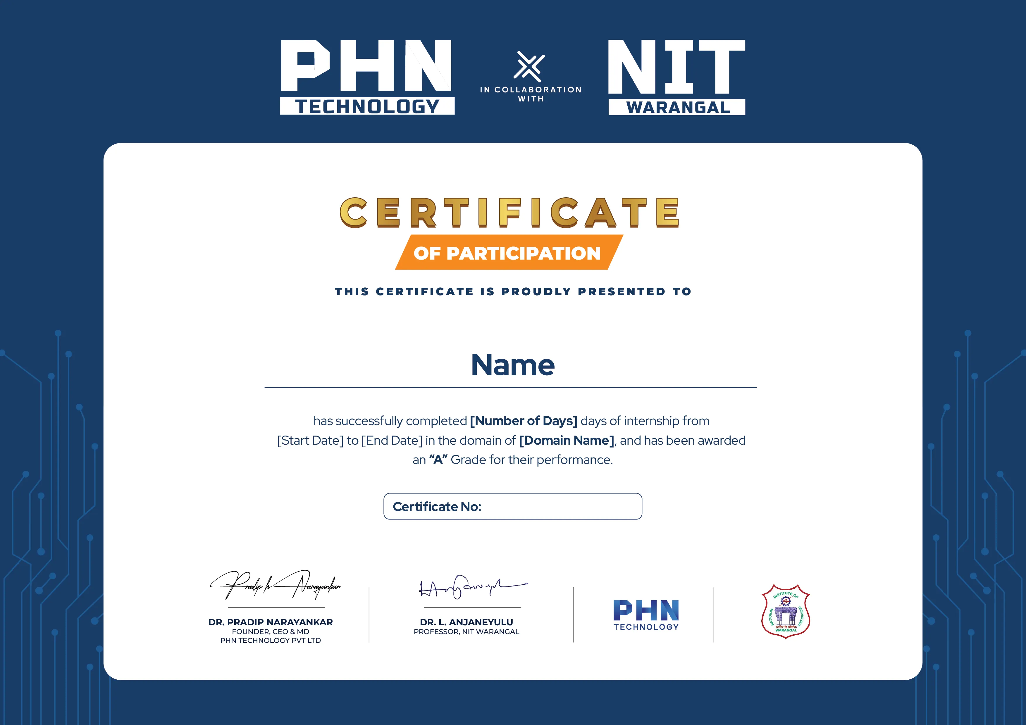 Certificate of Completion — PHN Technology & NIT Warangal