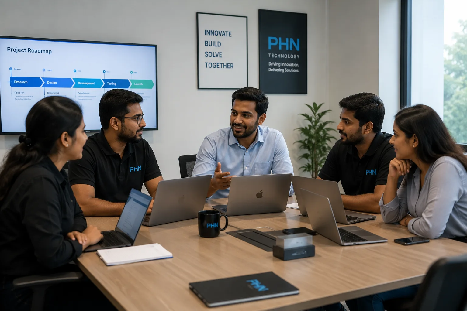 Small business team meeting with laptops