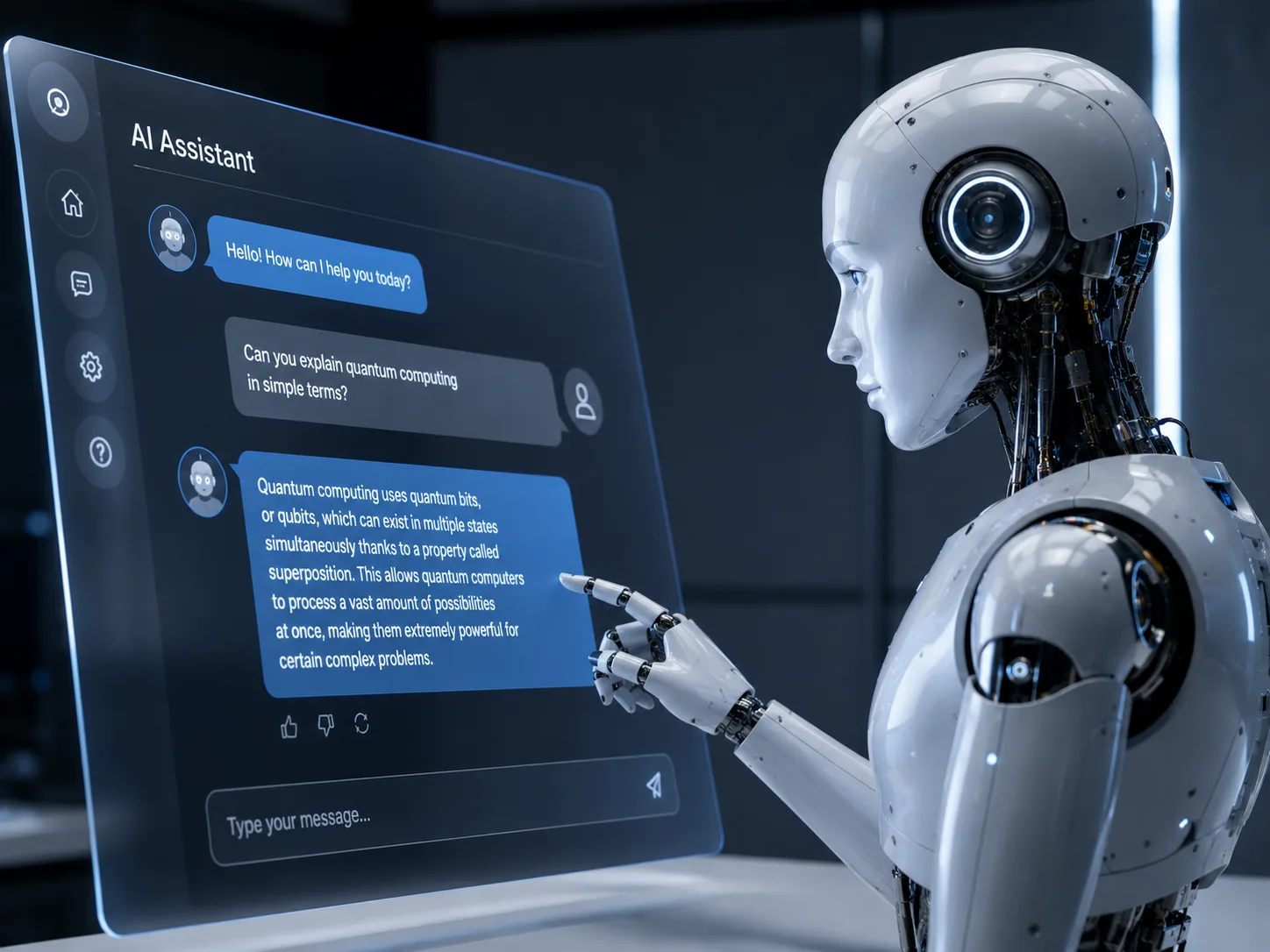 AI robot interacting with a chatbot interface