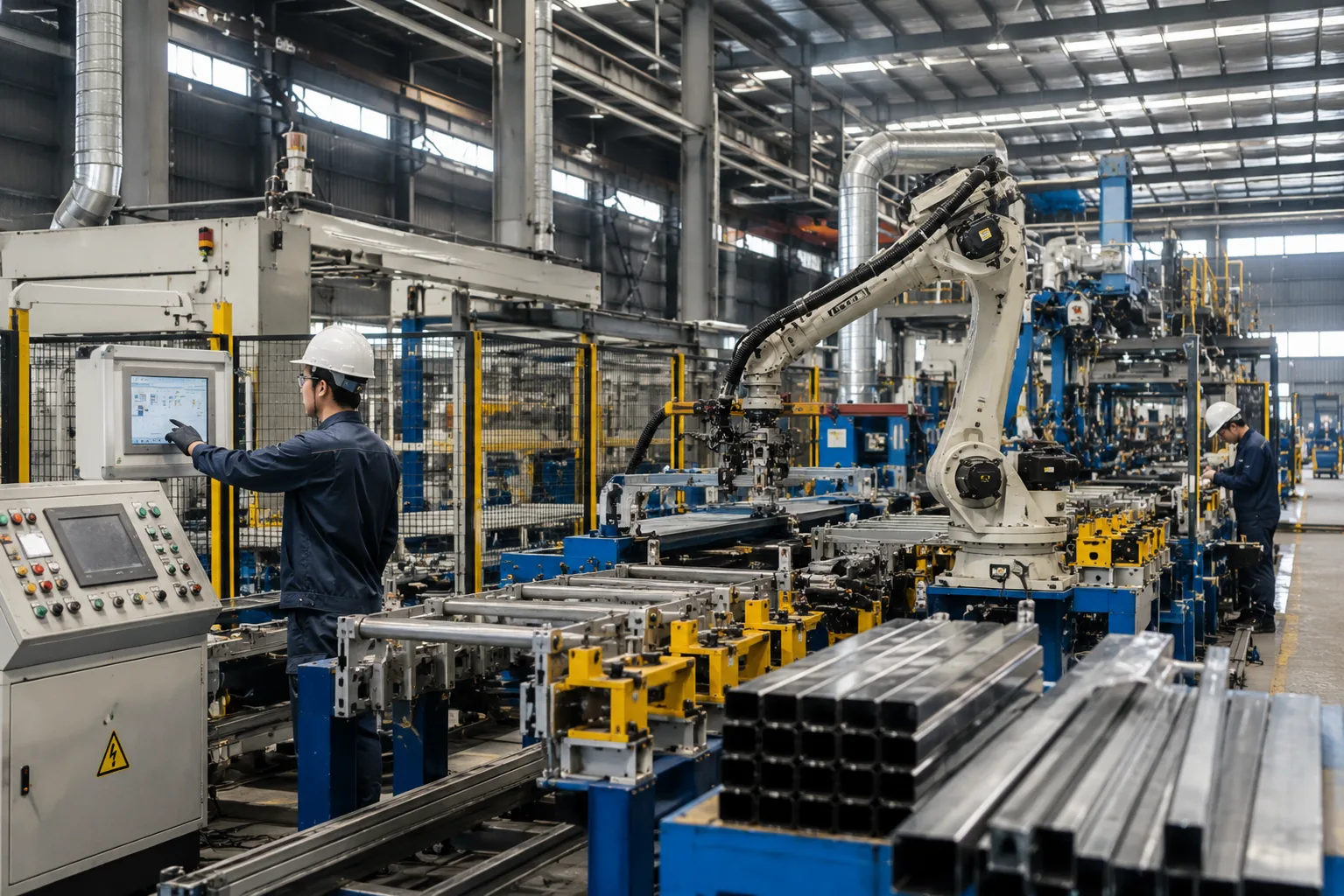 Industrial automation line in a fabrication factory